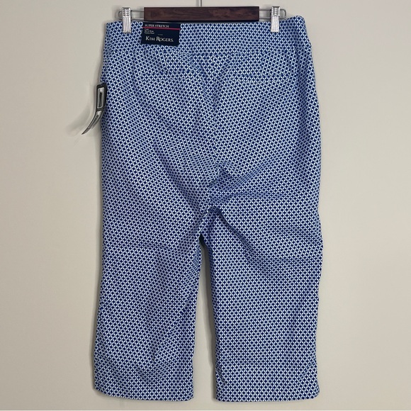 Kim Rogers Blue White Print Super Stretch Capri Pants Tummy Panel Womens Size 12 - Picture 3 of 13